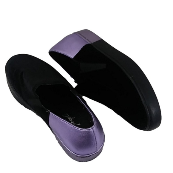 Free People Varsity Black Calf Hair Purple Leather Platform Slip On Loafer Shoe - Picture 1 of 14